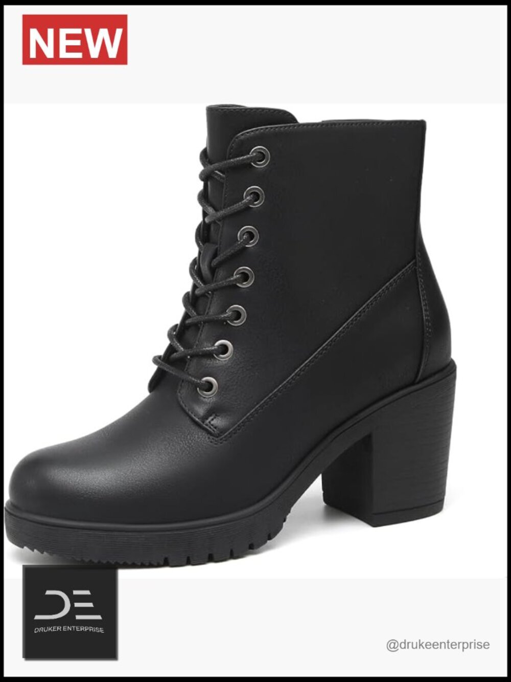 Chunky Heel Ankle Boots with Side Zipper Lace-Up Booties